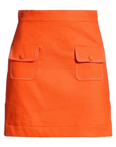 Sandro Woman Mini Skirt Orange Size 10 Linen, Cotton, Elastane