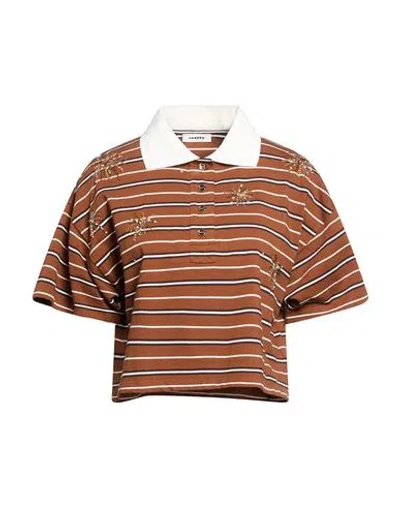 Sandro Woman Polo Shirt Brown Size 0 Cotton