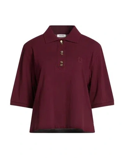 Sandro Woman Polo Shirt Burgundy Size 0 Cotton
