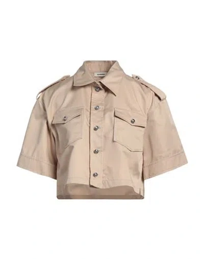 Sandro Woman Shirt Beige Size 3 Cotton, Polyester