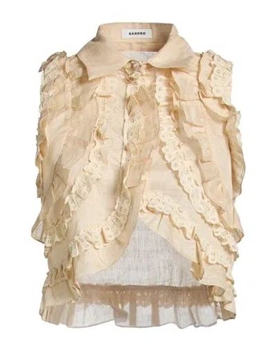 Sandro Woman Shirt Beige Size 3 Linen, Polyester In Brown