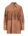 Sandro Woman Shirt Camel Size 6 Goat Skin, Lambskin In Beige