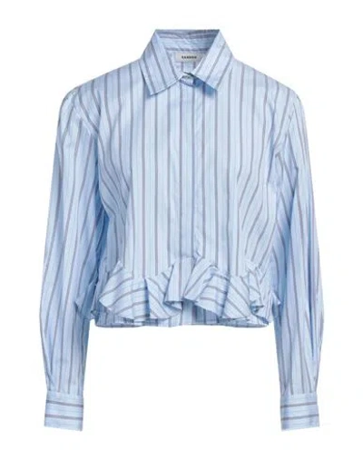 Sandro Womens Bleus Striped Ruffled-hem Cotton Shirt