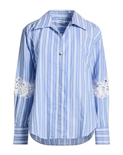 Sandro Woman Shirt Light Blue Size 4 Cotton, Linen
