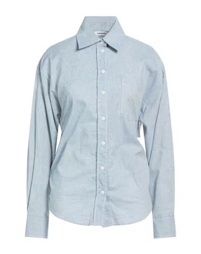 Sandro Woman Shirt Light Blue Size 4 Cotton, Linen, Elastane