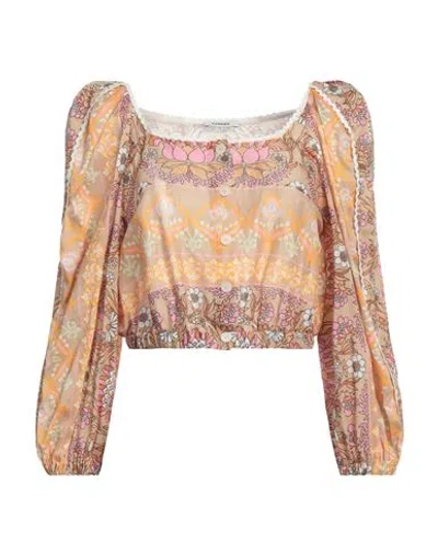 SANDRO SANDRO WOMAN SHIRT SAND SIZE 4 LINEN, VISCOSE, COTTON, POLYAMIDE