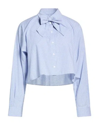 Sandro Woman Shirt Sky Blue Size 0 Cotton In Animal Print