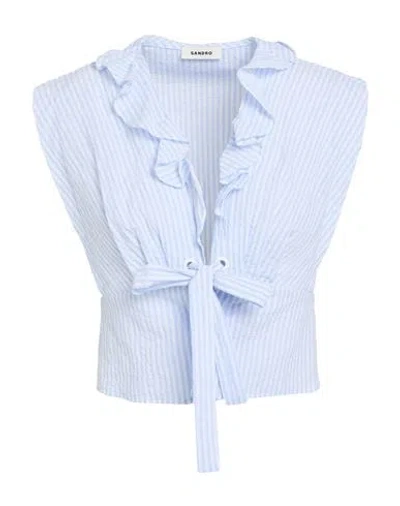 Sandro Woman Shirt Sky Blue Size 3 Cotton, Elastane