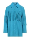 Sandro Woman Shirt Turquoise Size 10 Goat Skin, Lambskin In Blue
