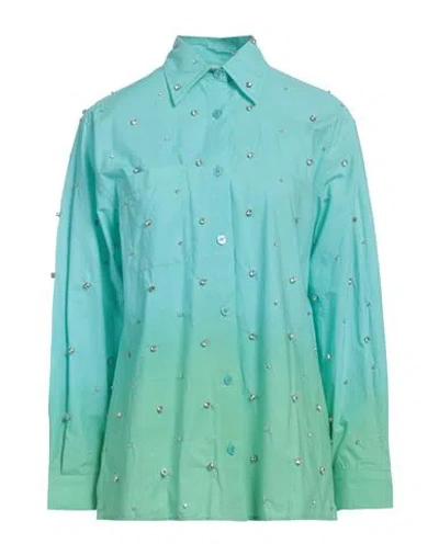 Sandro Woman Shirt Turquoise Size 2 Cotton, Glass In Blue