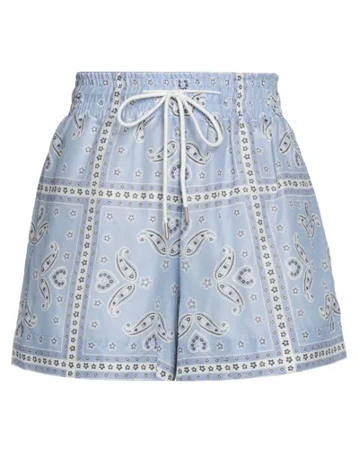 Sandro Judy Paisley-print Linen-blend Shorts In Light Blue