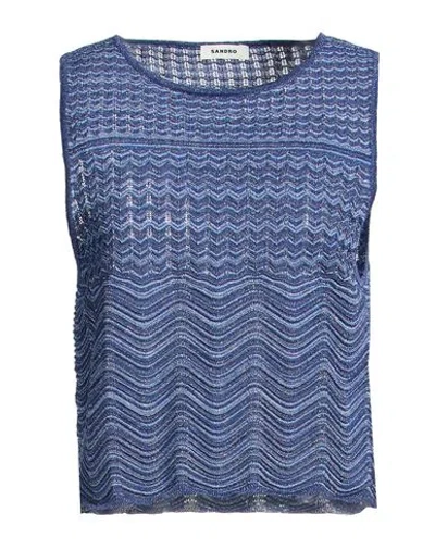 Sandro Woman Sweater Blue Size 4 Viscose, Metallic Fiber, Polyester