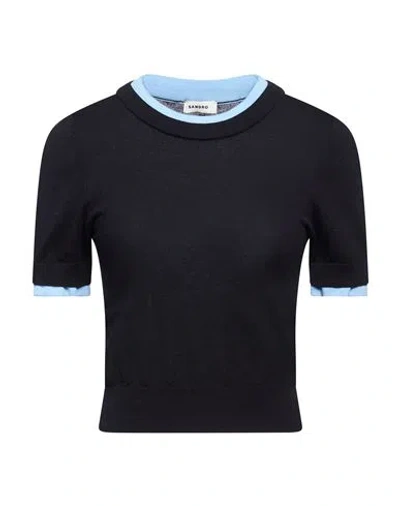 Sandro Woman Sweater Midnight Blue Size 0 Wool In Black