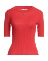 Sandro Embellished Ribbed-knit Sweater In Red