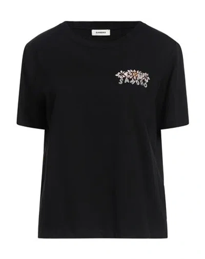 Sandro Woman T-shirt Black Size 0 Cotton, Brass, Glass