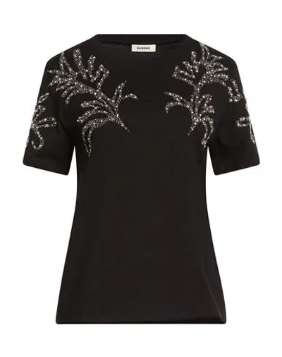 Sandro Woman T-shirt Black Size 3 Cotton