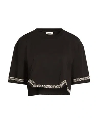 Sandro Woman T-shirt Black Size 3 Cotton In Blue