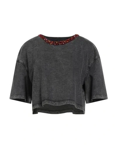 Sandro Woman T-shirt Charcoal Size 2 Cotton In Gray