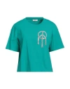 SANDRO SANDRO WOMAN T-SHIRT TURQUOISE SIZE 4 COTTON, GLASS, BRASS