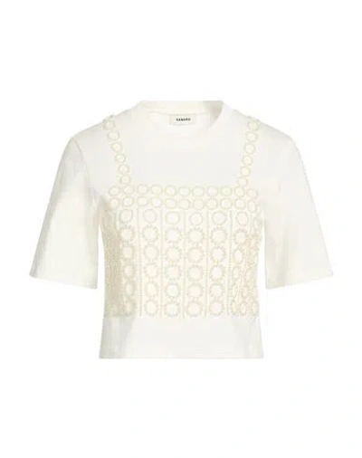 Sandro Woman T-shirt White Size 3 Cotton In Black