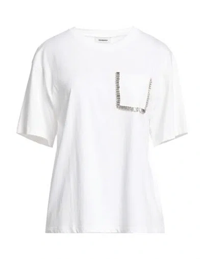 Sandro Woman T-shirt White Size 3 Cotton, Brass, Glass