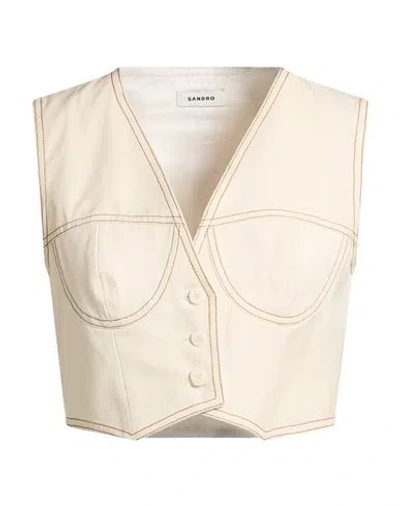 Sandro Woman Tailored Vest Cream Size 0 Cotton In Neutral