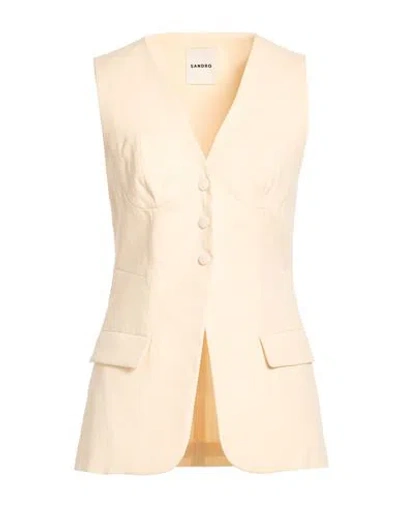 Sandro Woman Tailored Vest Cream Size 10 Linen, Cotton, Elastane In Neutral