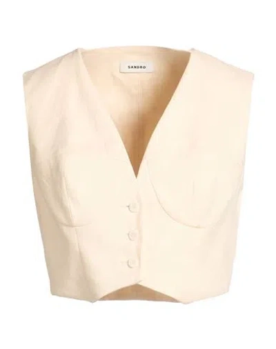 Sandro Woman Tailored Vest Ivory Size 2 Linen, Cotton, Elastane In White