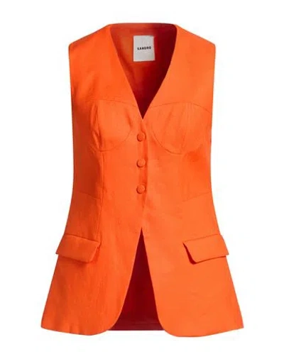 Sandro Woman Tailored Vest Orange Size 10 Linen, Cotton, Elastane