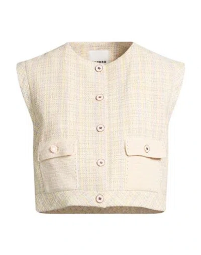 Sandro Woman Tailored Vest Pastel Yellow Size 10 Cotton, Polyester, Viscose, Polyamide In Neutral