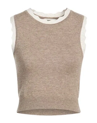 Sandro Woman Tank Top Taupe Size 0 Wool, Polyamide, Cashmere, Elastane In Grey
