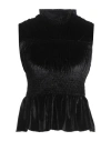 Sandro Shirred Stretch-velvet Peplum Top In Black
