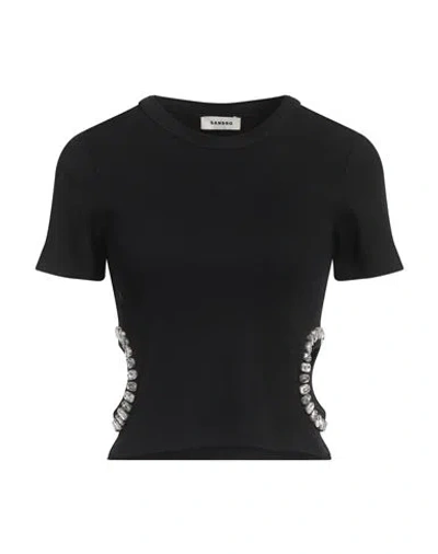 Sandro Woman Top Black Size 3 Cotton, Elastane, Brass, Glass