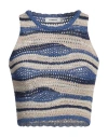 Sandro Metallic Open-knit Crop Top In Blue