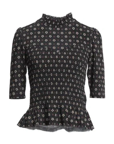 Sandro Shirred Printed Crepe Top In Black