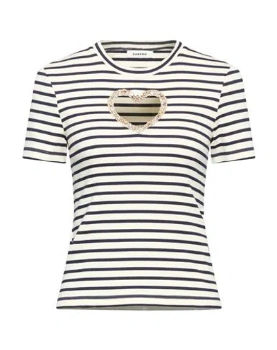 Sandro Woman Top Cream Size 0 Cotton, Elastane In Multi