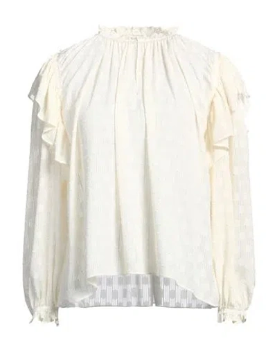 Sandro Woman Top Cream Size 3 Polyester, Metallic Fiber In White