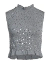 Sandro Yahir Sequin Smocked Sleeveless Crop Top In Grey