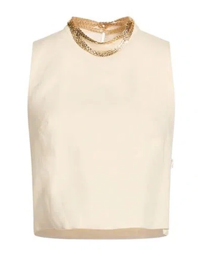 Sandro Woman Top Ivory Size 3 Linen, Cotton, Elastane In Gold