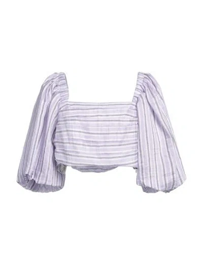 Sandro Cropped Striped Linen-blend Gauze Top In Purple