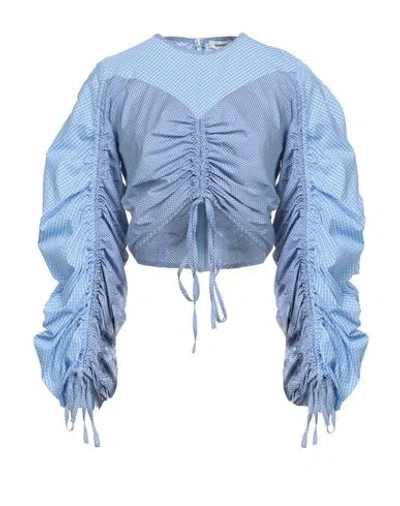 Sandro Woman Top Sky Blue Size 3 Cotton, Polyamide, Elastane