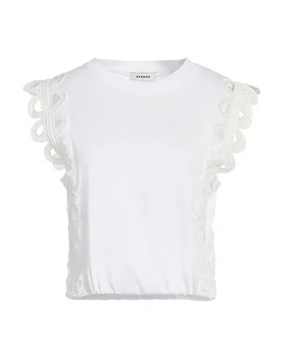 Sandro Woman Top White Size 3 Cotton
