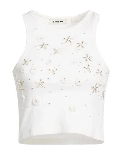 Sandro Woman Top White Size 3 Cotton, Elastane