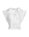 Sandro Woman Top White Size 3 Polyester, Cotton In White