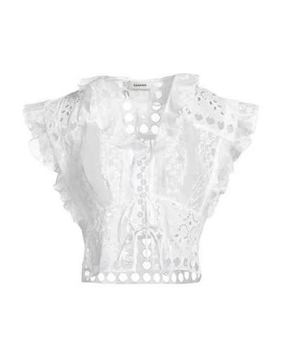 Sandro Woman Top White Size 3 Polyester, Cotton