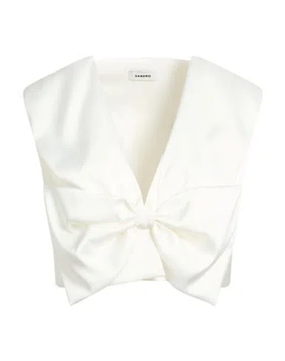 Sandro Woman Top White Size 3 Polyester, Elastane