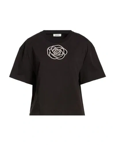 Sandro Woman T-shirt Black Size 0 Cotton, Glass