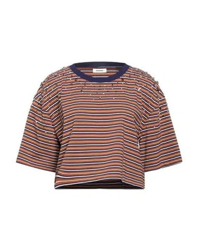 Sandro Woman T-shirt Brown Size 0 Cotton In Multi