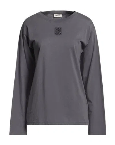 Sandro Woman T-shirt Slate Blue Size 0 Cotton In Gray