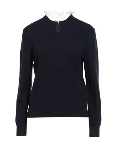 Sandro Woman Turtleneck Midnight Blue Size 3 Wool, Cashmere In Black